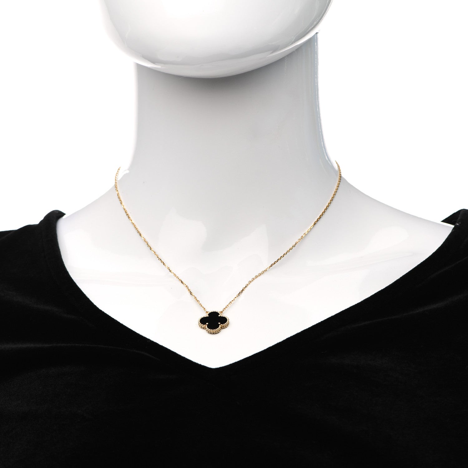 Van Cleef & Arpels 18K Yellow Gold Black Onyx Vintage Alhambra Pendant Necklace 2 of 6