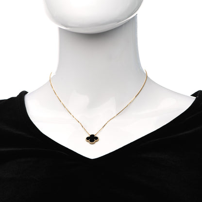 Van Cleef & Arpels 18K Yellow Gold Black Onyx Vintage Alhambra Pendant Necklace 2 of 6
