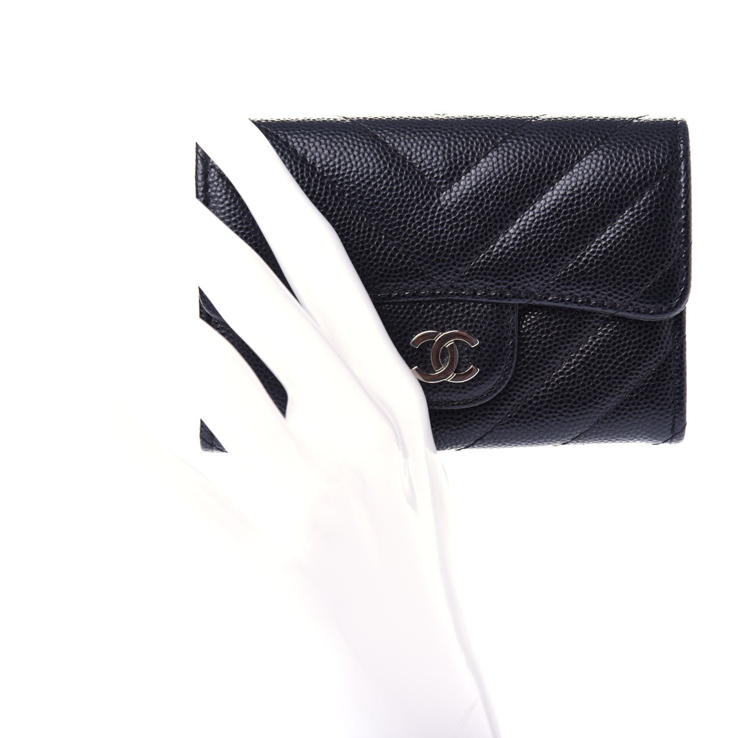 Chanel Caviar Chevron Quilted Flap Card Holder Black 2 of 9