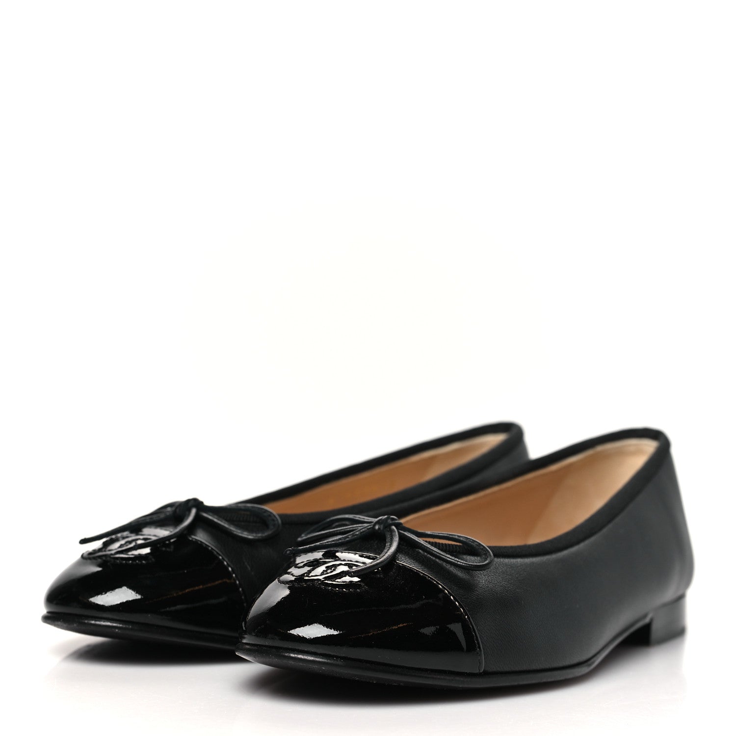 Chanel Lambskin Patent CC Cap Toe Ballerina Flats 36 Black 4 of 10