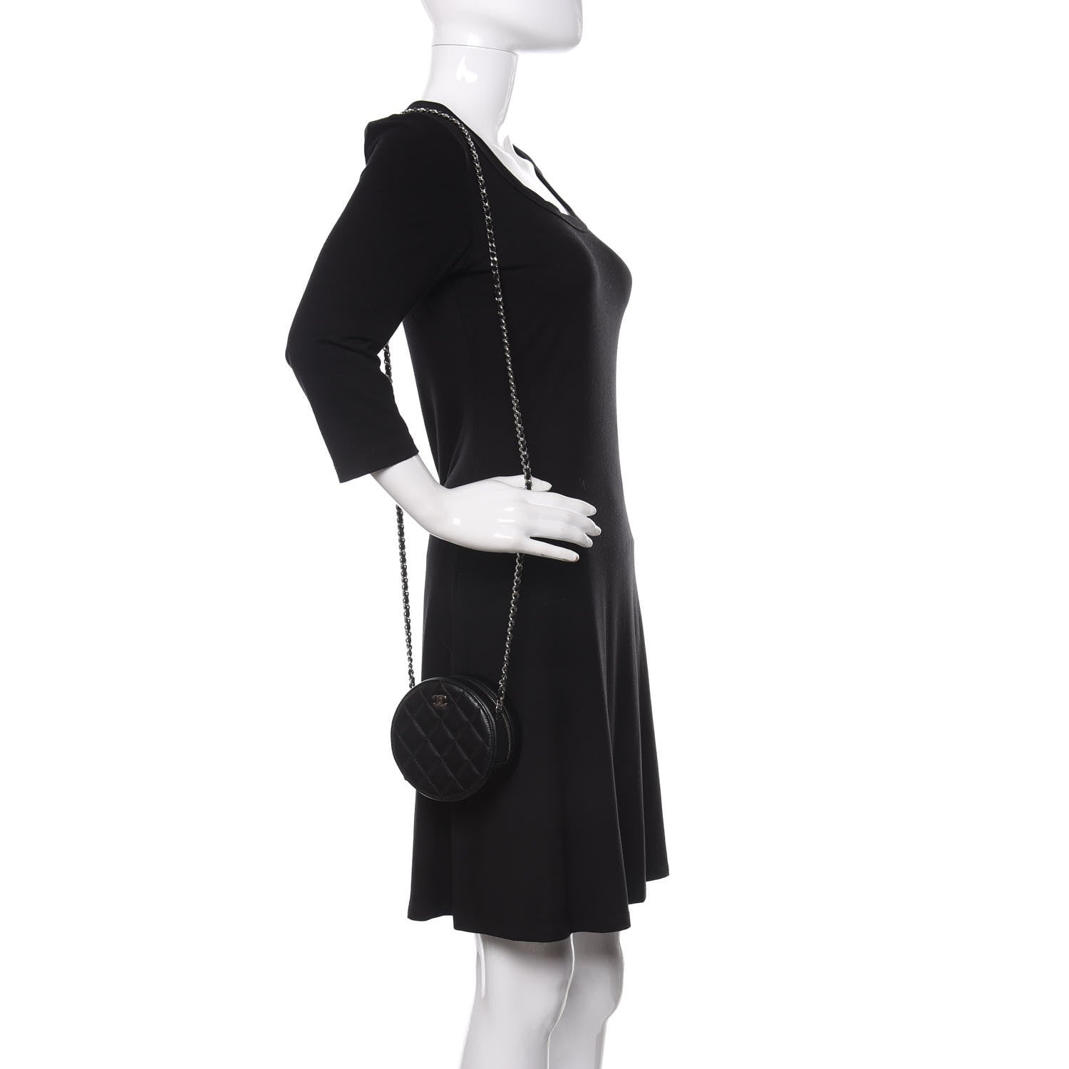 Chanel Lambskin Quilted Round Clutch With Chain Black 2 of 11