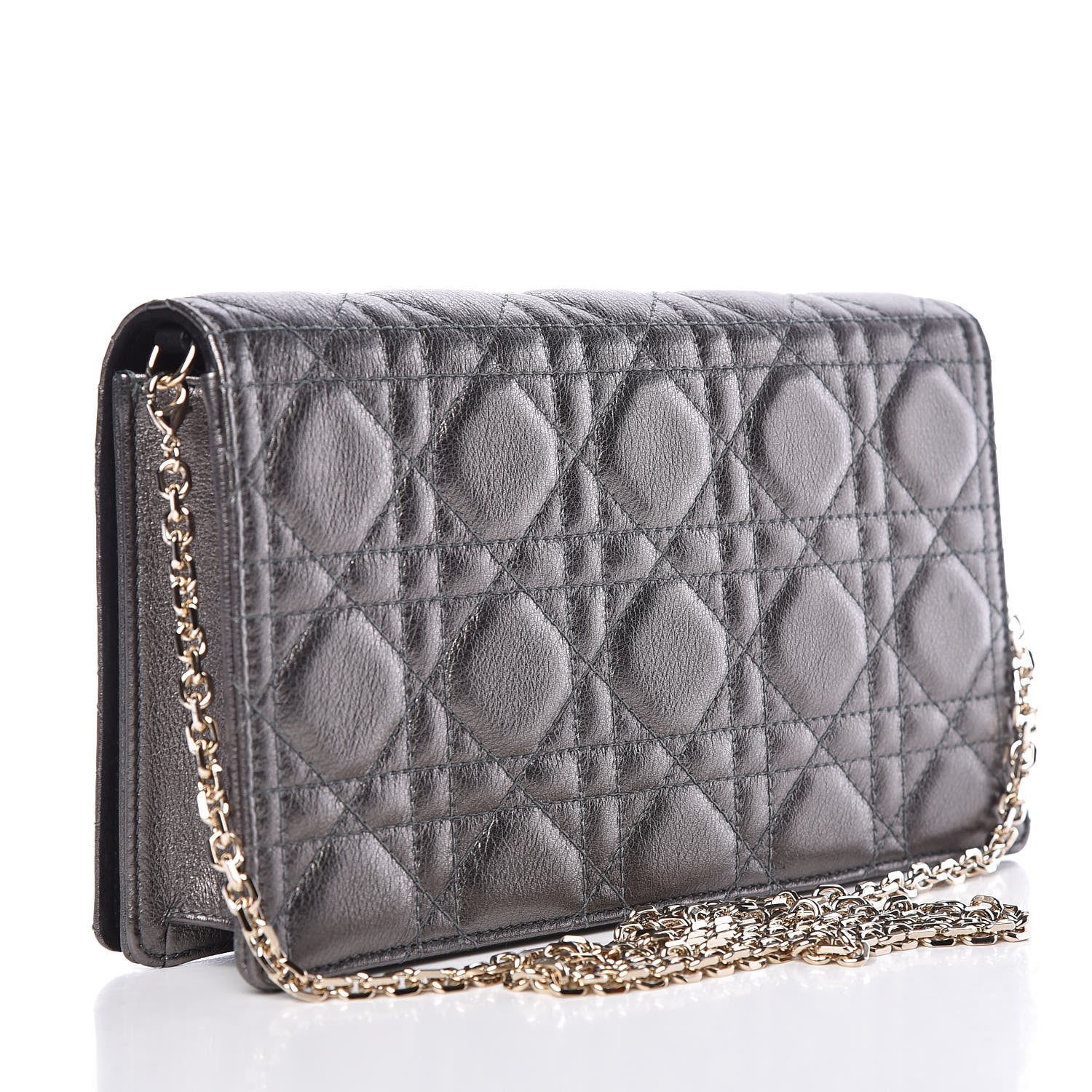 Christian Dior Metallic Calfskin Cannage Lady Dior Convertible Clutch Gunmetal 4 of 14