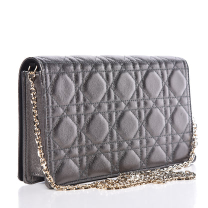 Christian Dior Metallic Calfskin Cannage Lady Dior Convertible Clutch Gunmetal 4 of 14