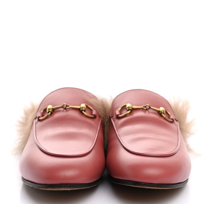Gucci Calfskin Fur Womens Princetown Slippers 37.5 Lipstick Rose Natural 2 of 8