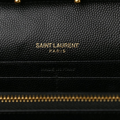 Saint Laurent Grain De Poudre Matelasse Chevron Monogram Chain Wallet Black 6 of 11