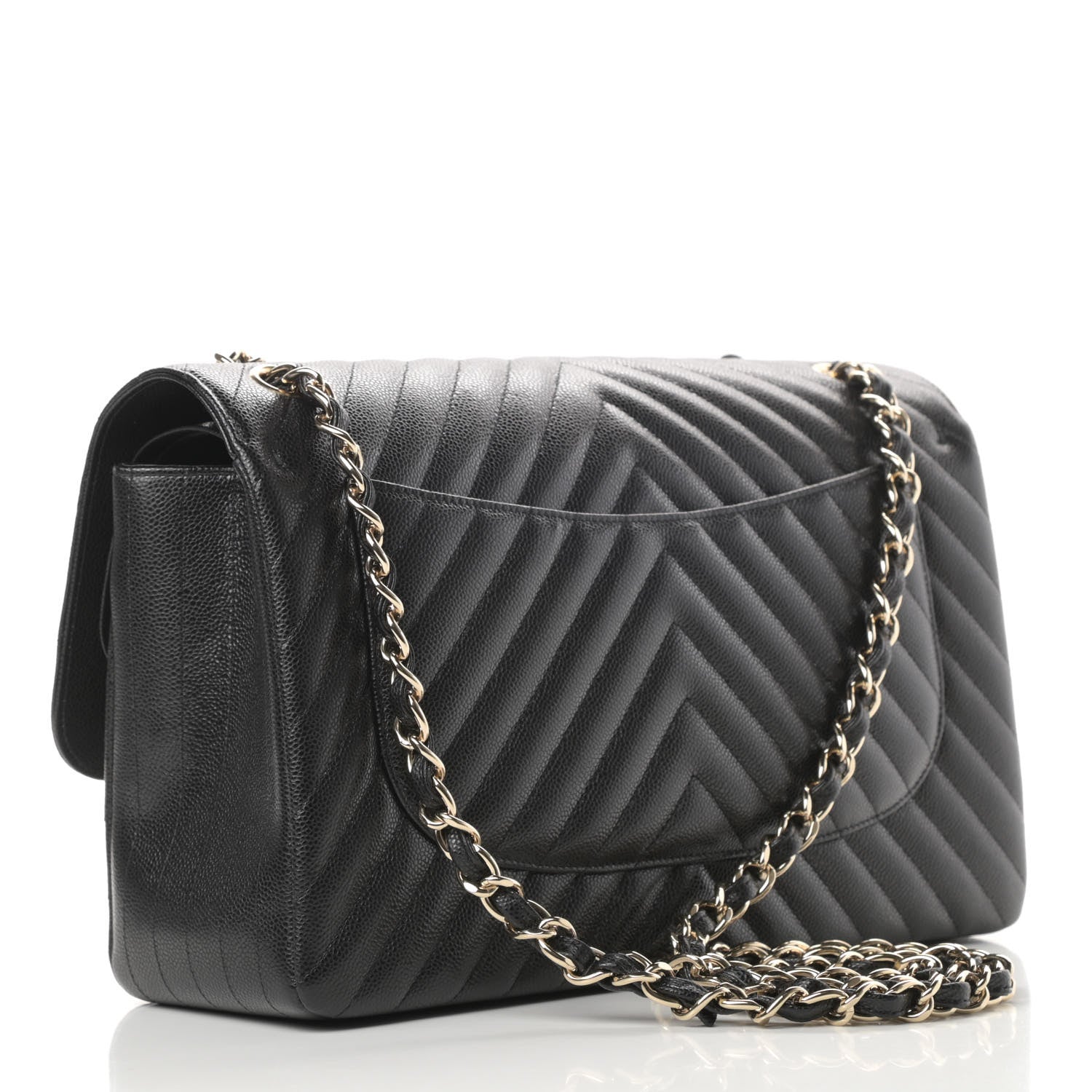 Chanel Caviar Chevron Quilted Jumbo Double Flap Black 3 of 12