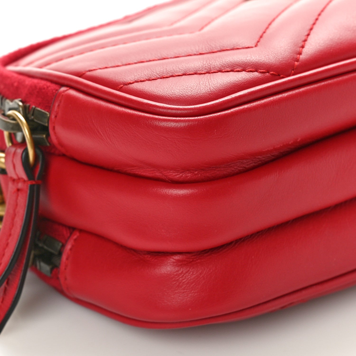Gucci Calfskin Matelasse Mini GG Marmont Chain Crossbody Bag Hibiscus Red 10 of 11