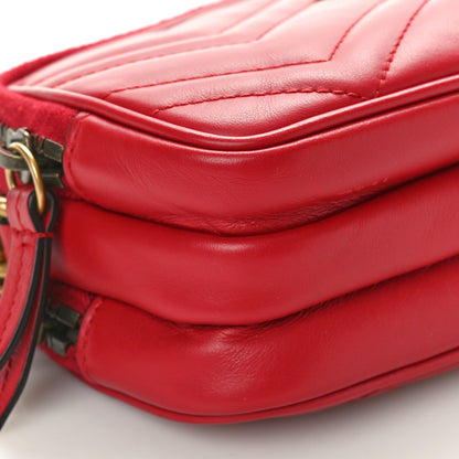 Gucci Calfskin Matelasse Mini GG Marmont Chain Crossbody Bag Hibiscus Red 10 of 11