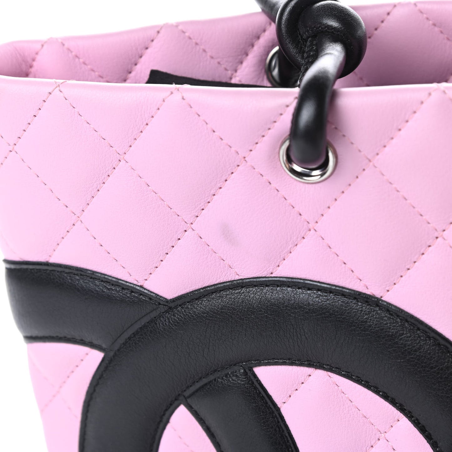 Calfskin Quilted Medium Cambon Tote Pink Black