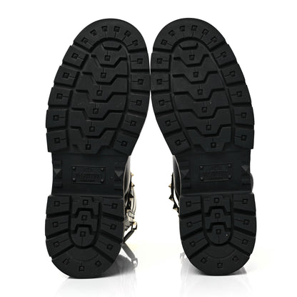 Valentino Garavani Calfskin Nylon Quilted Waterproof Rockstud Combat Boots 39 Black 6 of 8