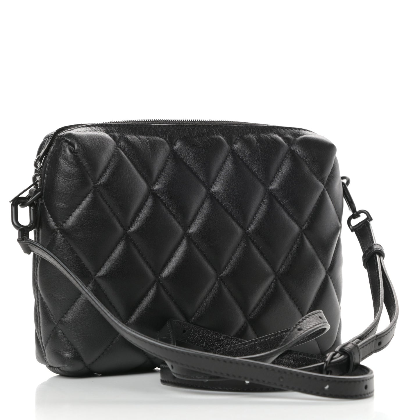 Nappa Calfskin Quilted Touch B Camera Shoulder Bag Black
