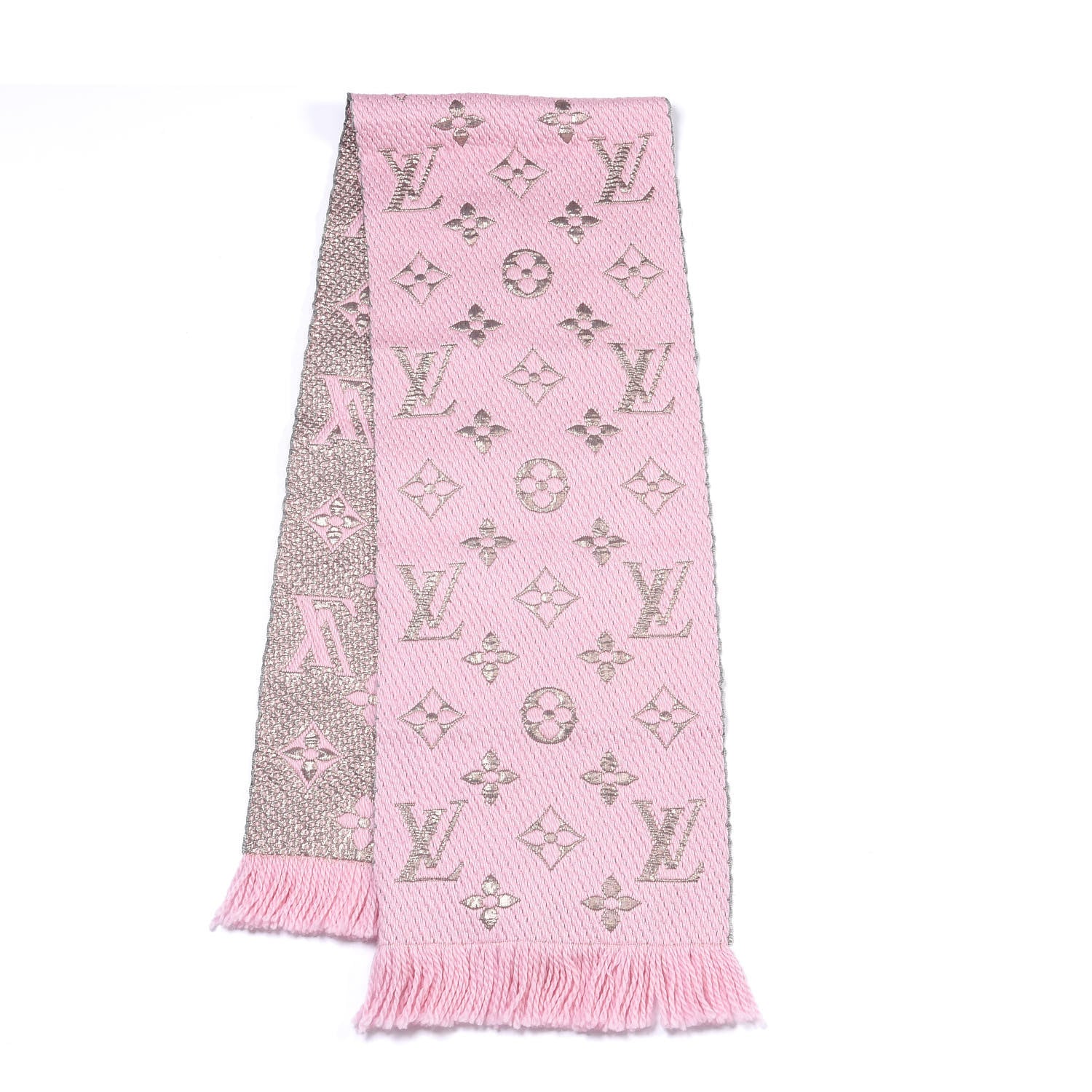 Louis Vuitton Wool Silk Logomania Shine Scarf Pink 3 of 4
