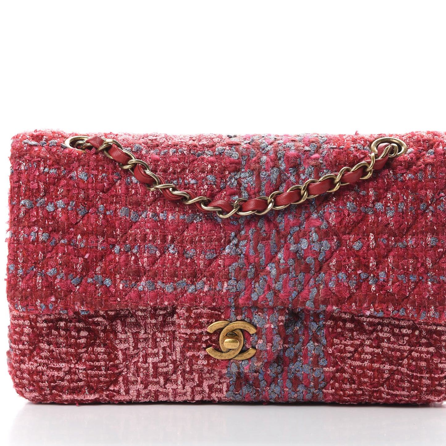 Tweed Quilted Medium Double Flap Red