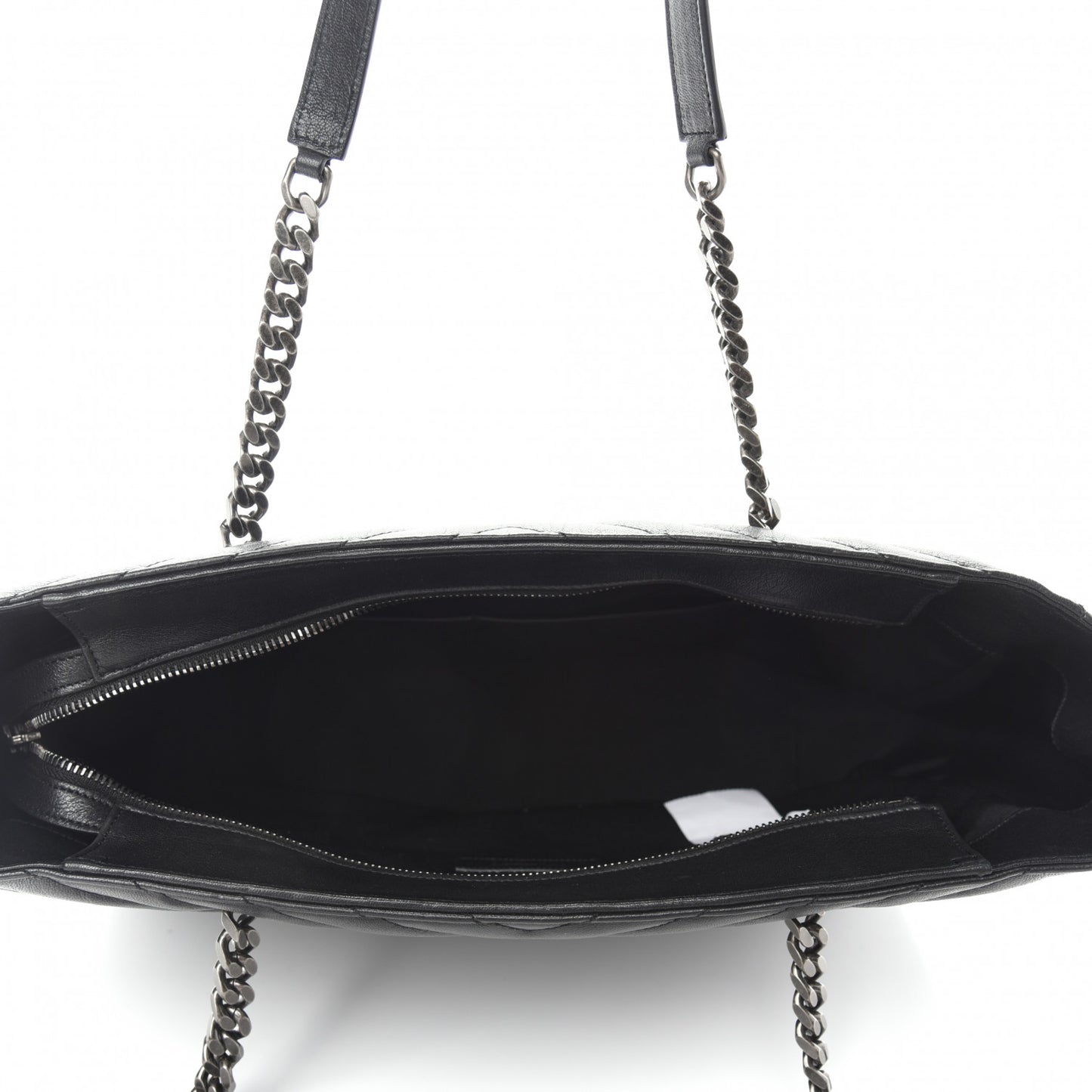 Sheepskin Matelasse Chevron Large Monogram Shopping Bag Black