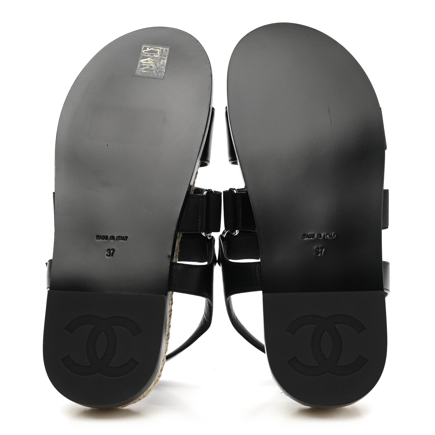 Chanel Stretch Fabric Lambskin CC Flat Sandals 37 Black 5 of 9