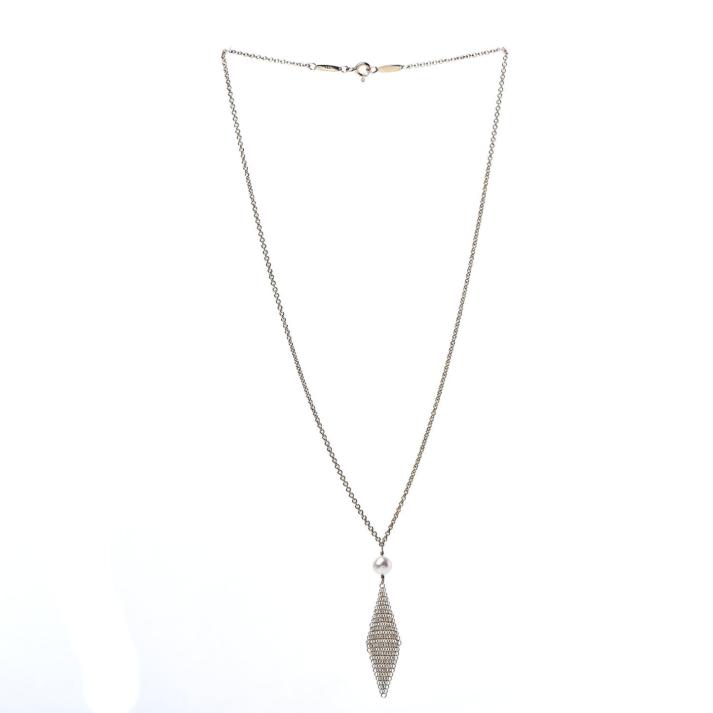 18K Yellow Gold Pearl Elsa Peretti Mesh Pendant Necklace