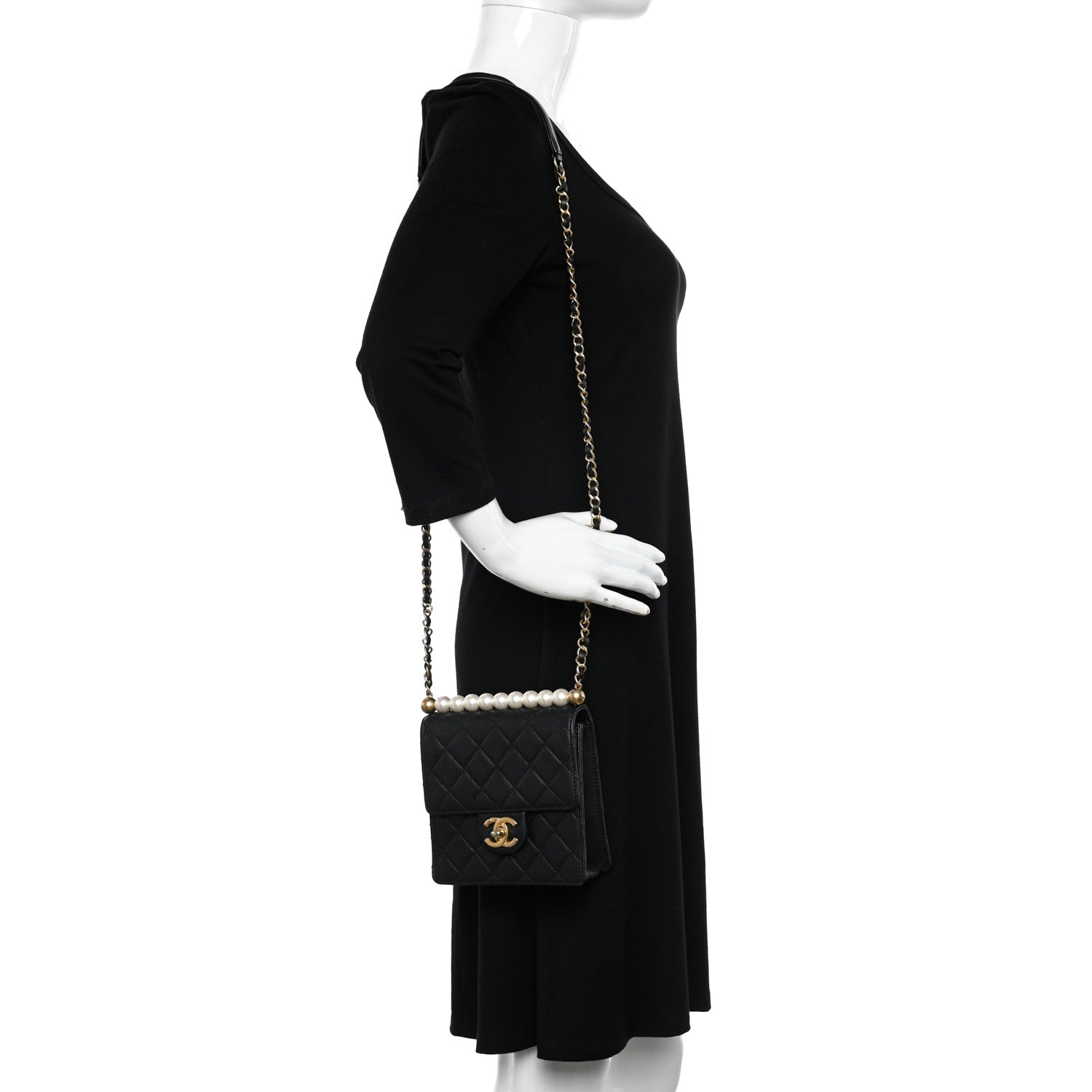 Chanel Lambskin Quilted Chic Pearls Flap Black 2 of 10