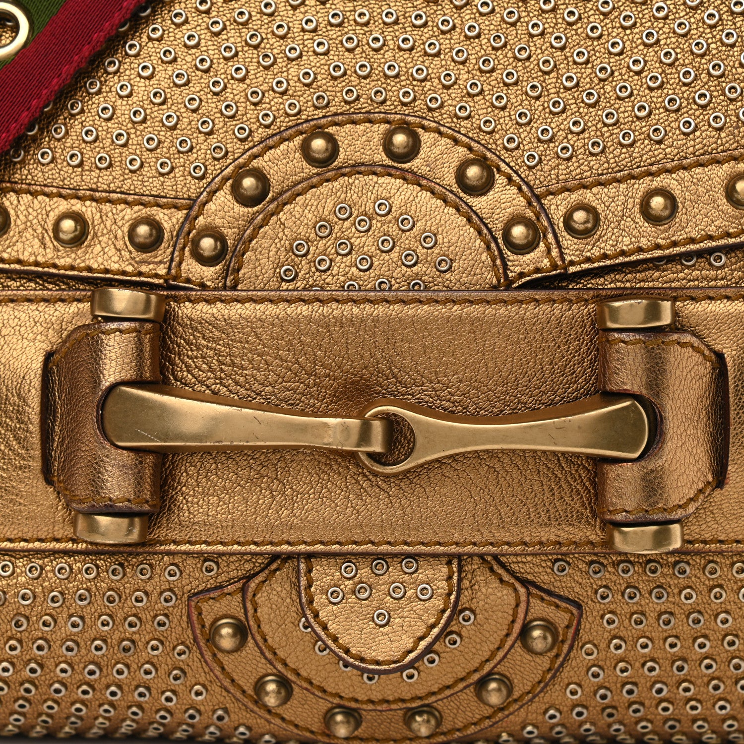 Gucci Calfskin Studded Pelham Flap Bag Gold 8 of 10