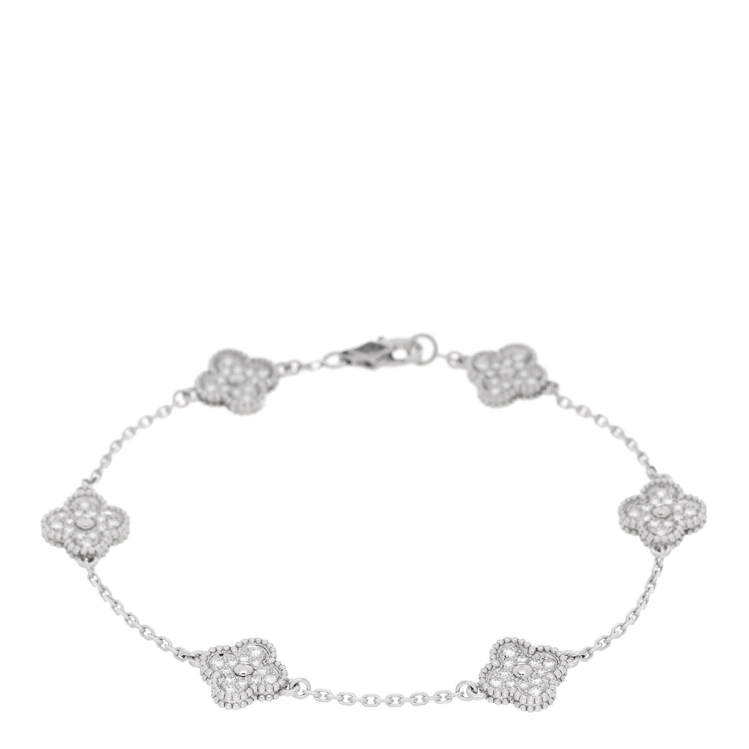 Van Cleef & Arpels 18K White Gold Diamond 6 Motifs Sweet Alhambra Bracelet 1 of 5