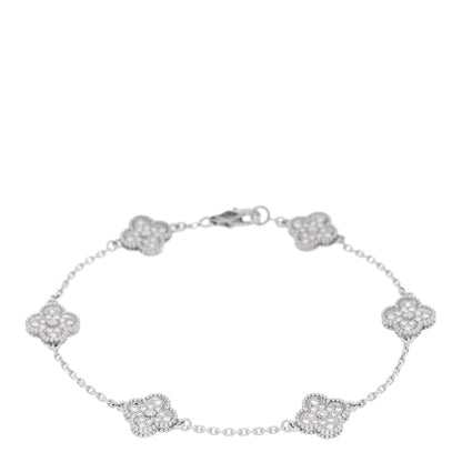 Van Cleef & Arpels 18K White Gold Diamond 6 Motifs Sweet Alhambra Bracelet 1 of 5