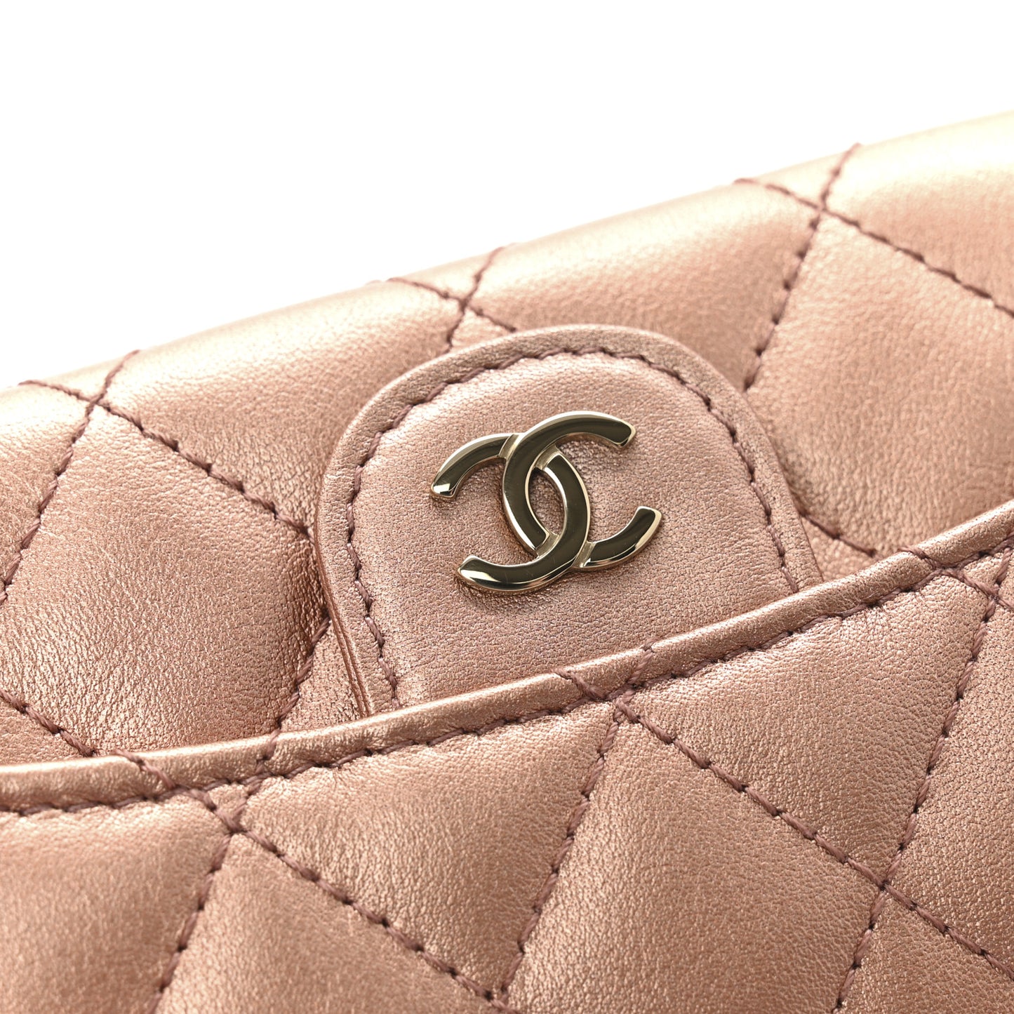 Metallic Lambskin Quilted Flap Card Holder Wallet Dark Pink