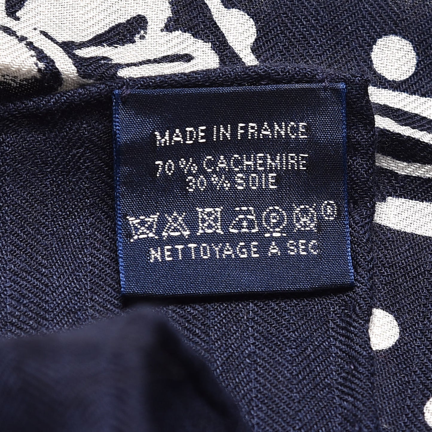Silk Cashmere Grand Manege Bandana Shawl 140 Marine Blanc