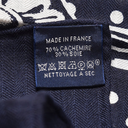 Hermes Silk Cashmere Grand Manege Bandana Shawl 140 Marine Blanc 3 of 4