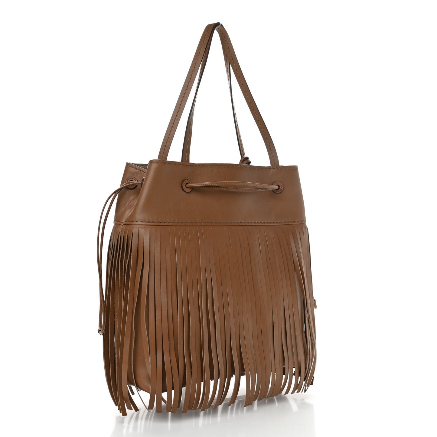 Montana Calf Fringe Trimmed Bucket Bag Cannella