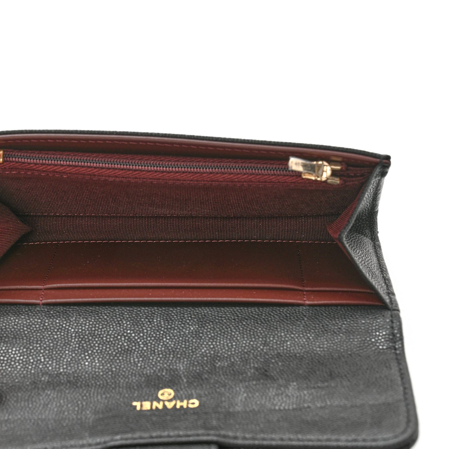 Caviar Quilted Medium Gusset Flap Wallet Black