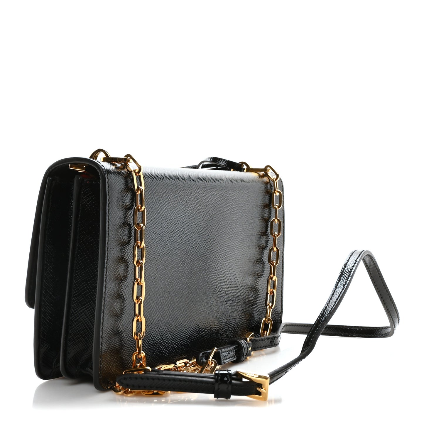 Saffiano Vernice Lock Flap Chain Bag Black