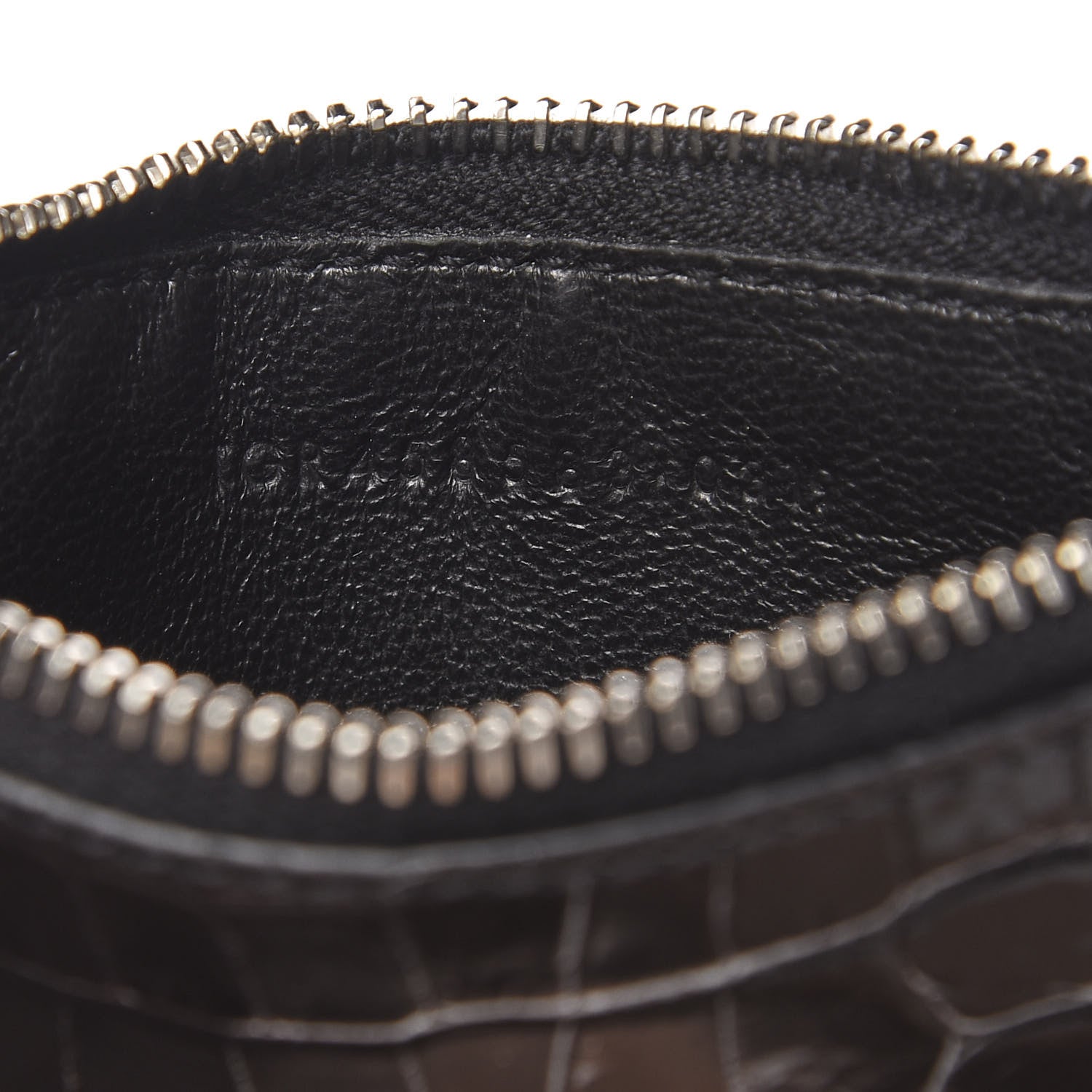Saint Laurent Calfskin Crocodile Embossed 5 Fragments Zip Pouch Card Holder Black 7 of 8
