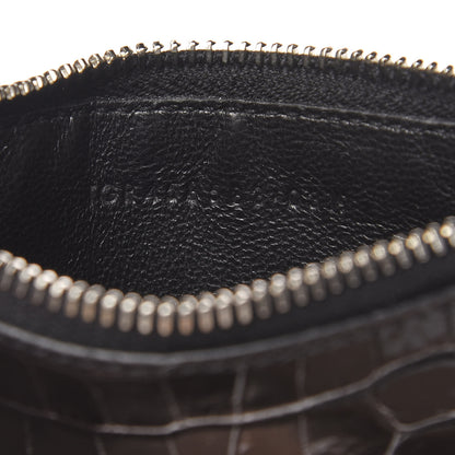Saint Laurent Calfskin Crocodile Embossed 5 Fragments Zip Pouch Card Holder Black 7 of 8