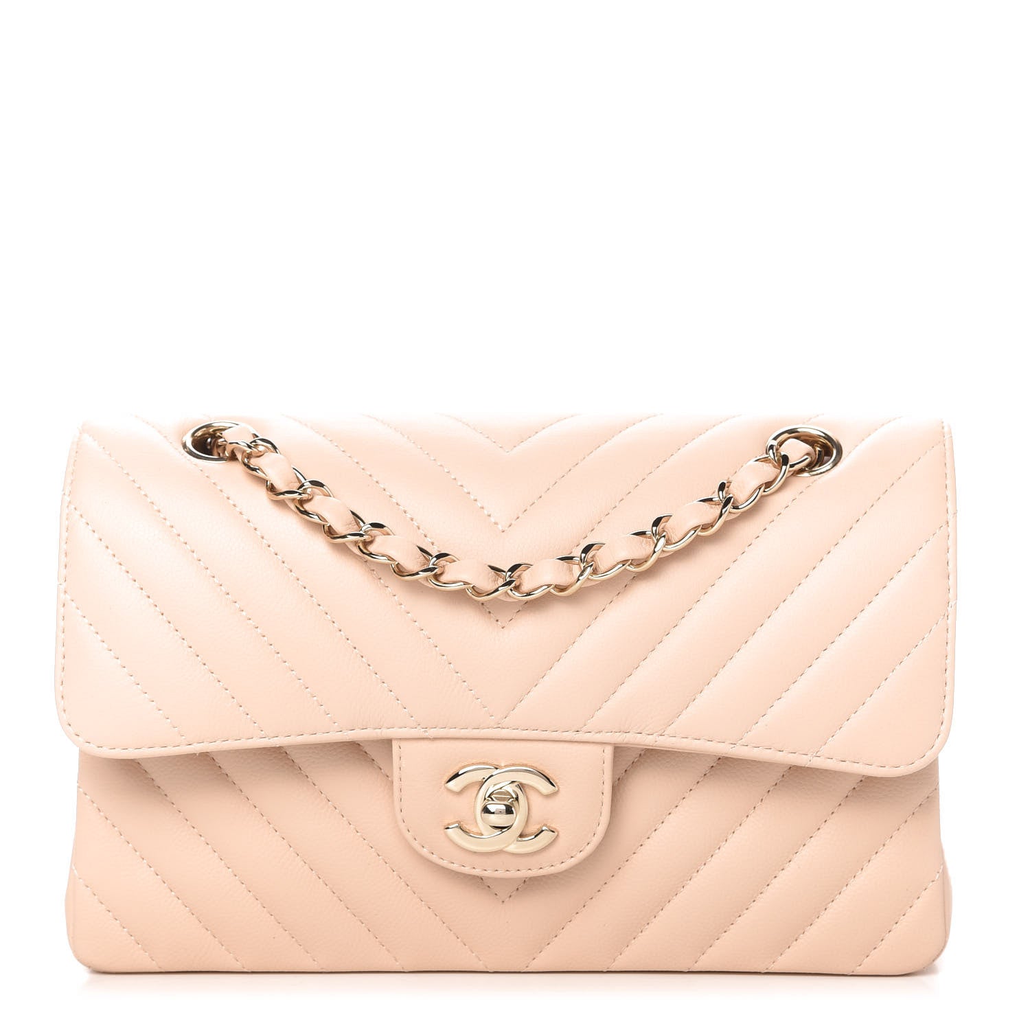 Chanel Caviar Chevron Quilted Small Double Flap Beige 1 of 10
