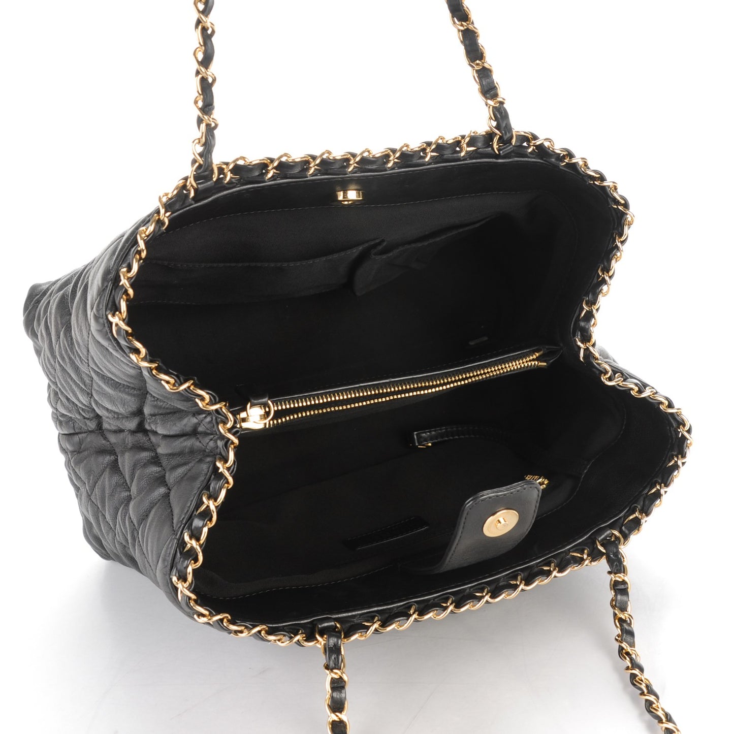Calfskin Quilted Small Chain Me Tote Black