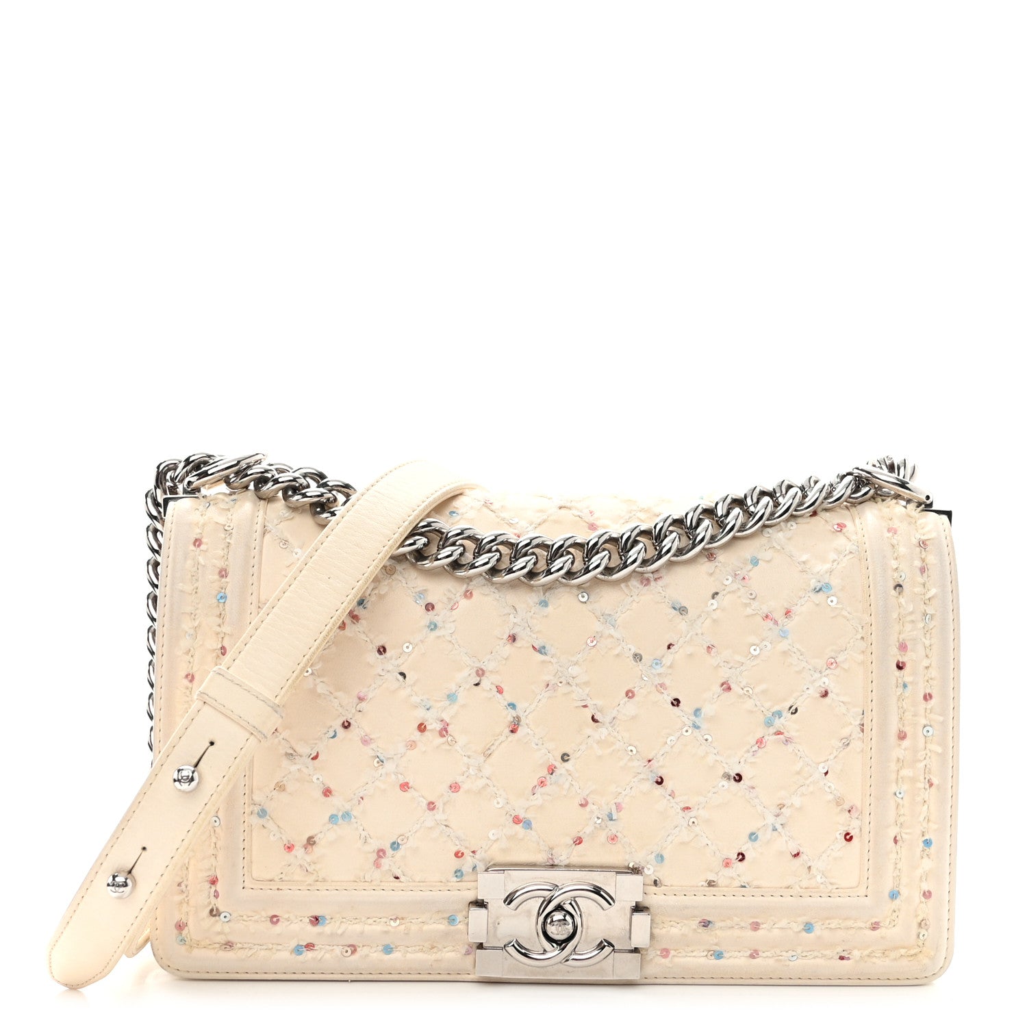 Chanel Lambskin Sequin Embroidered Small Boy Flap White Multicolor 1 of 12