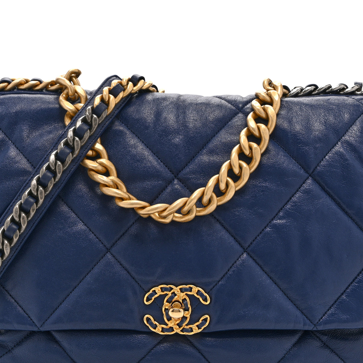 Goatskin Quilted Maxi Chanel 19 Flap Navy Blue