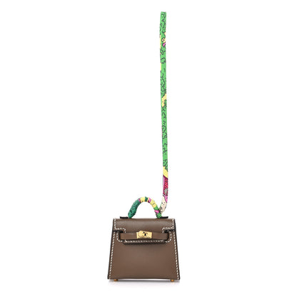 Hermes Tadelakt Mini Kelly Twilly Bag Charm Etoupe 1 of 9