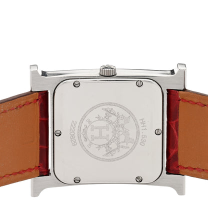 Hermes Stainless Steel Alligator Diamond Bezel 26mm Heure H Hour Quartz Watch Braise 4 of 4
