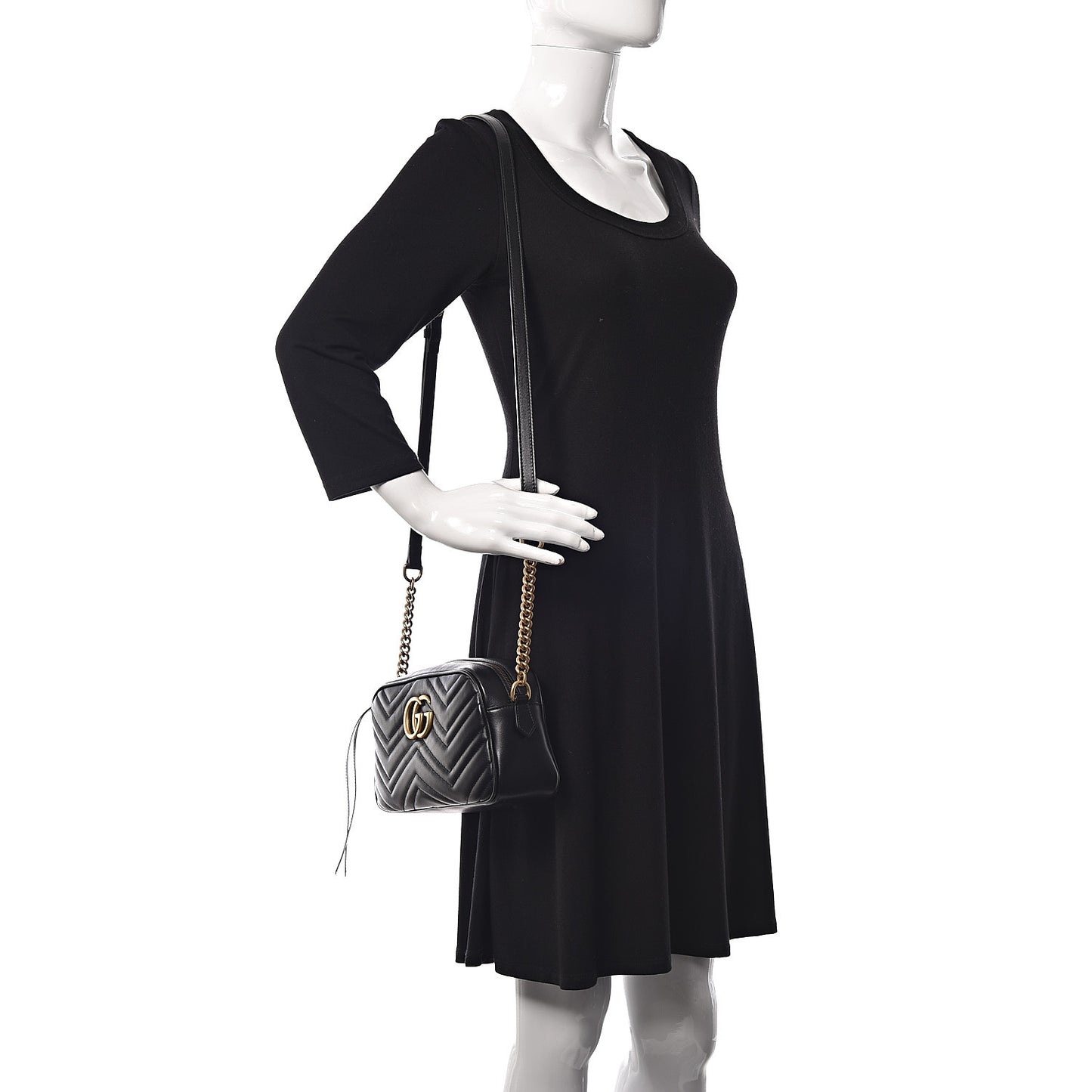 Calfskin Matelasse Small GG Marmont Chain Shoulder Bag Black