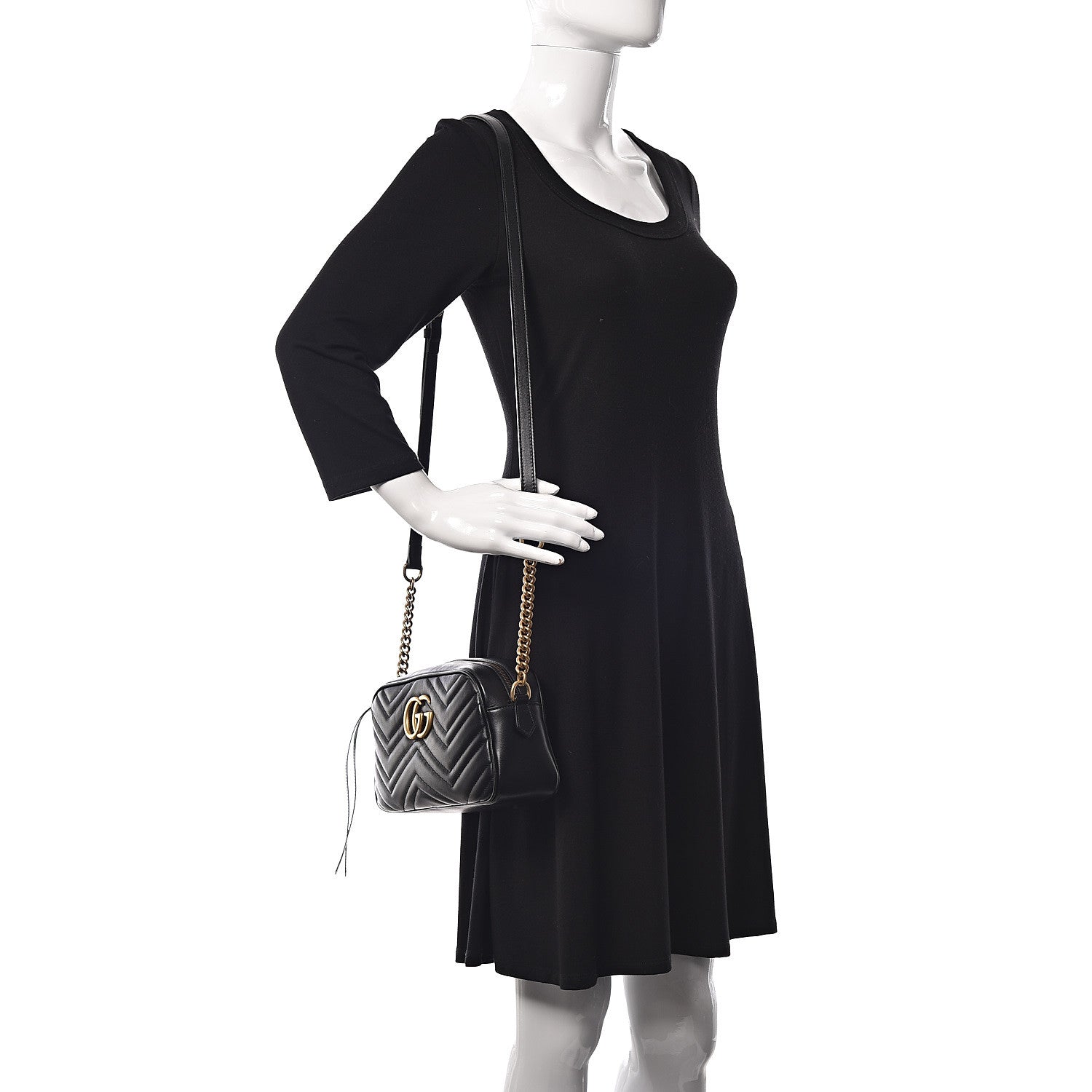 Gucci Calfskin Matelasse Small GG Marmont Chain Shoulder Bag Black 2 of 11