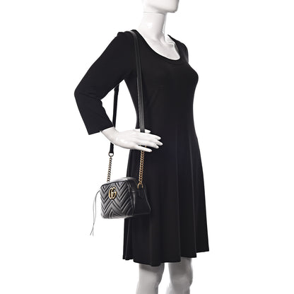 Gucci Calfskin Matelasse Small GG Marmont Chain Shoulder Bag Black 2 of 11