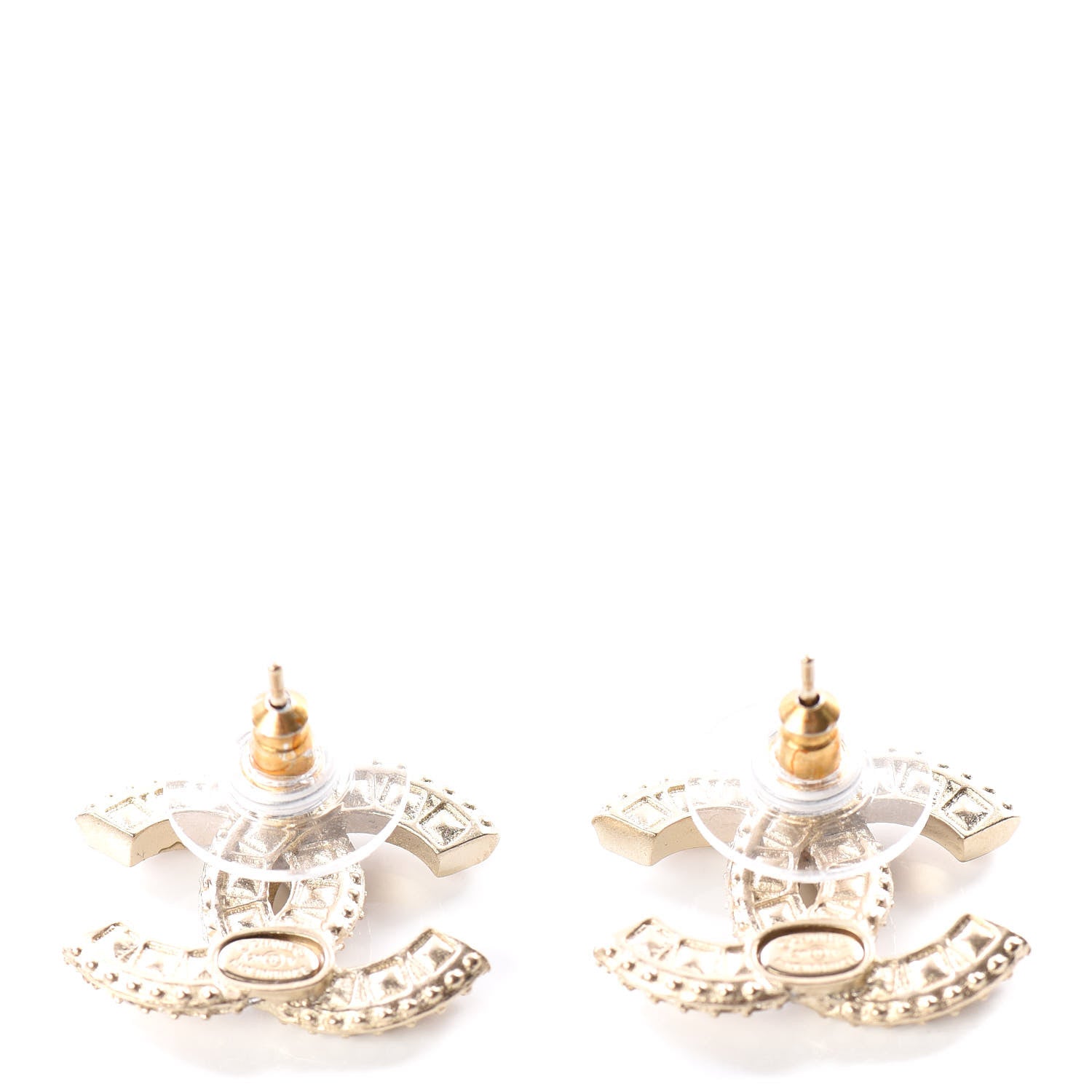 Chanel Crystal Timeless CC Earrings Light Gold 3 of 5