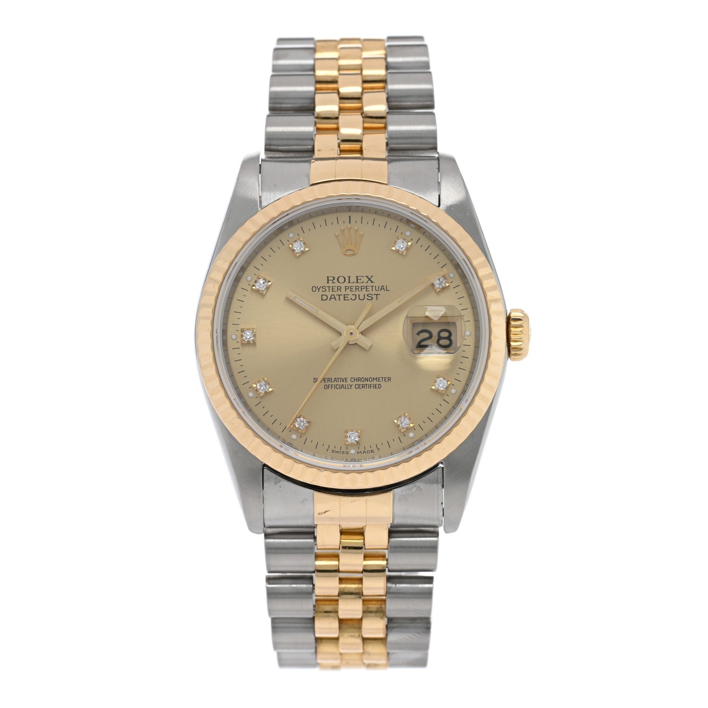 Stainless Steel 18K Yellow Gold Diamond 36mm Oyster Perpetual Datejust Watch Champagne 16233