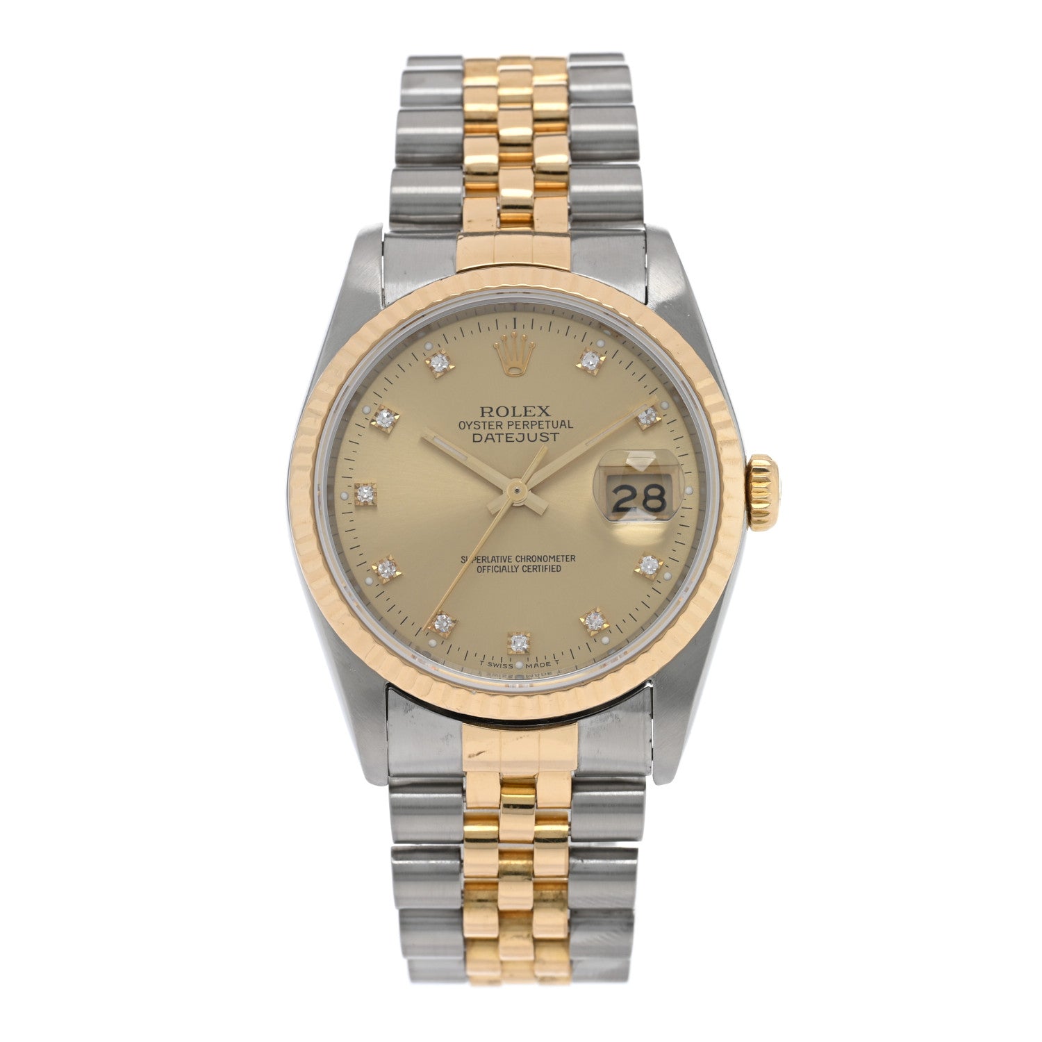 Rolex Stainless Steel 18K Yellow Gold Diamond 36mm Oyster Perpetual Datejust Watch Champagne 16233 1 of 4