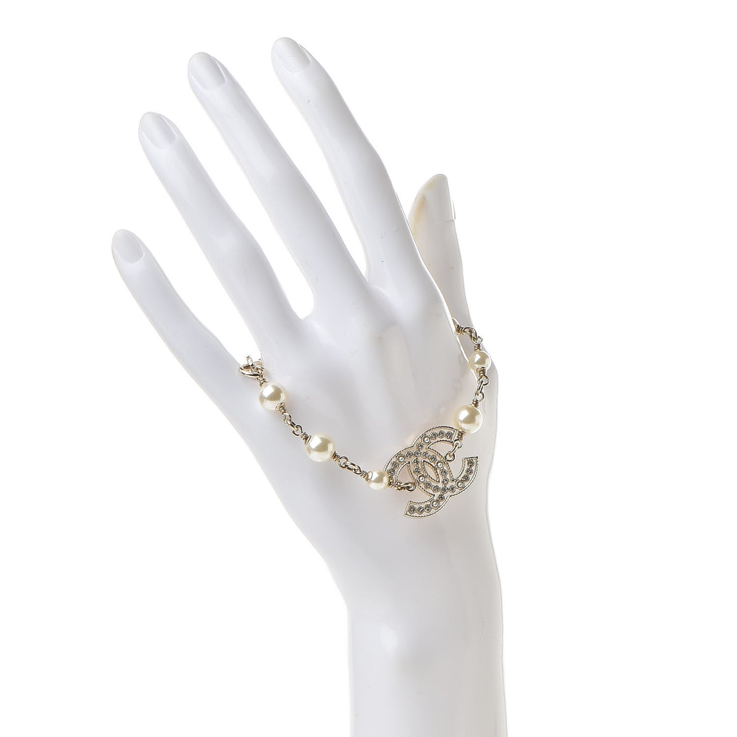 Crystal Pearl CC Bracelet Gold