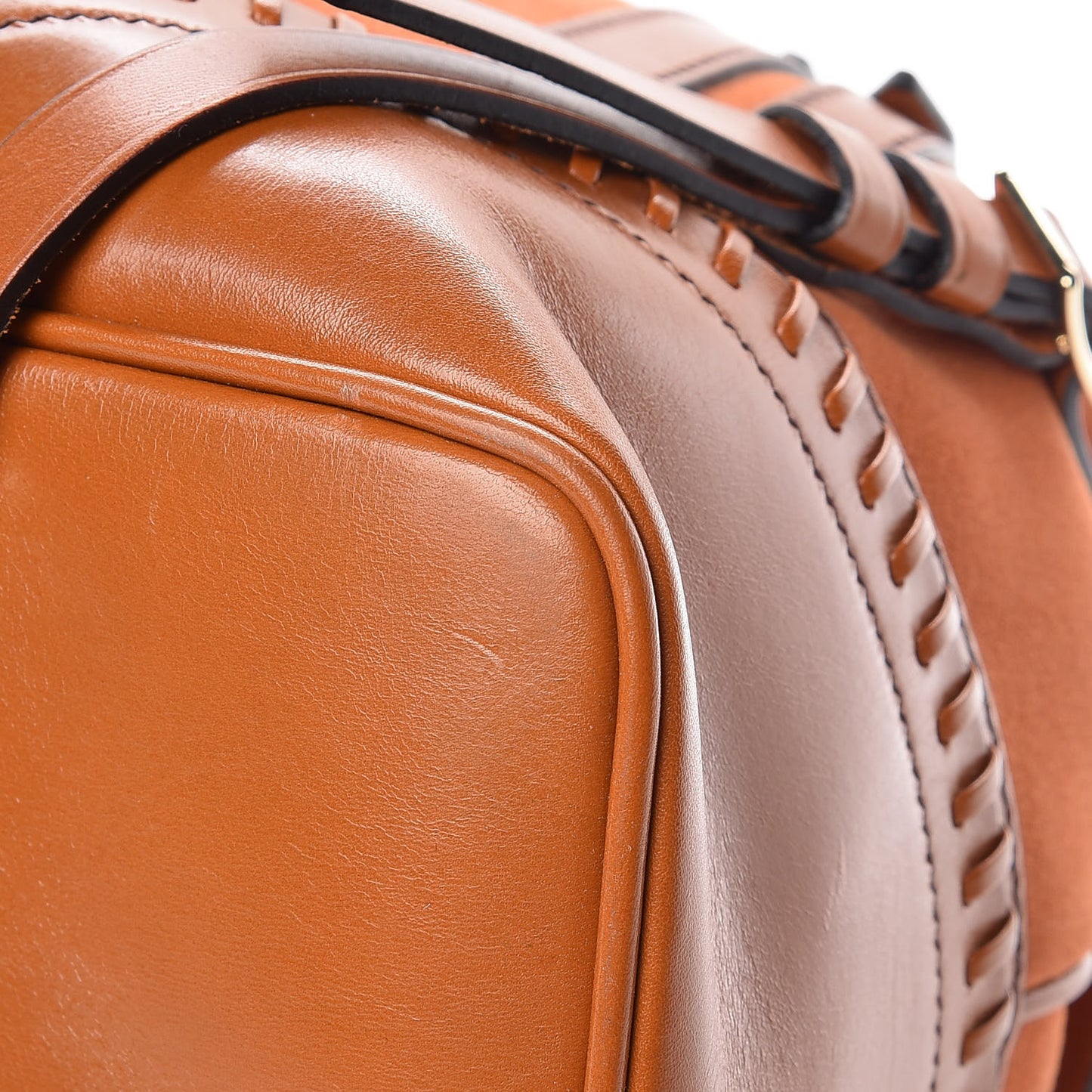 Suede Calfskin Large Whipstitch Tote Brown