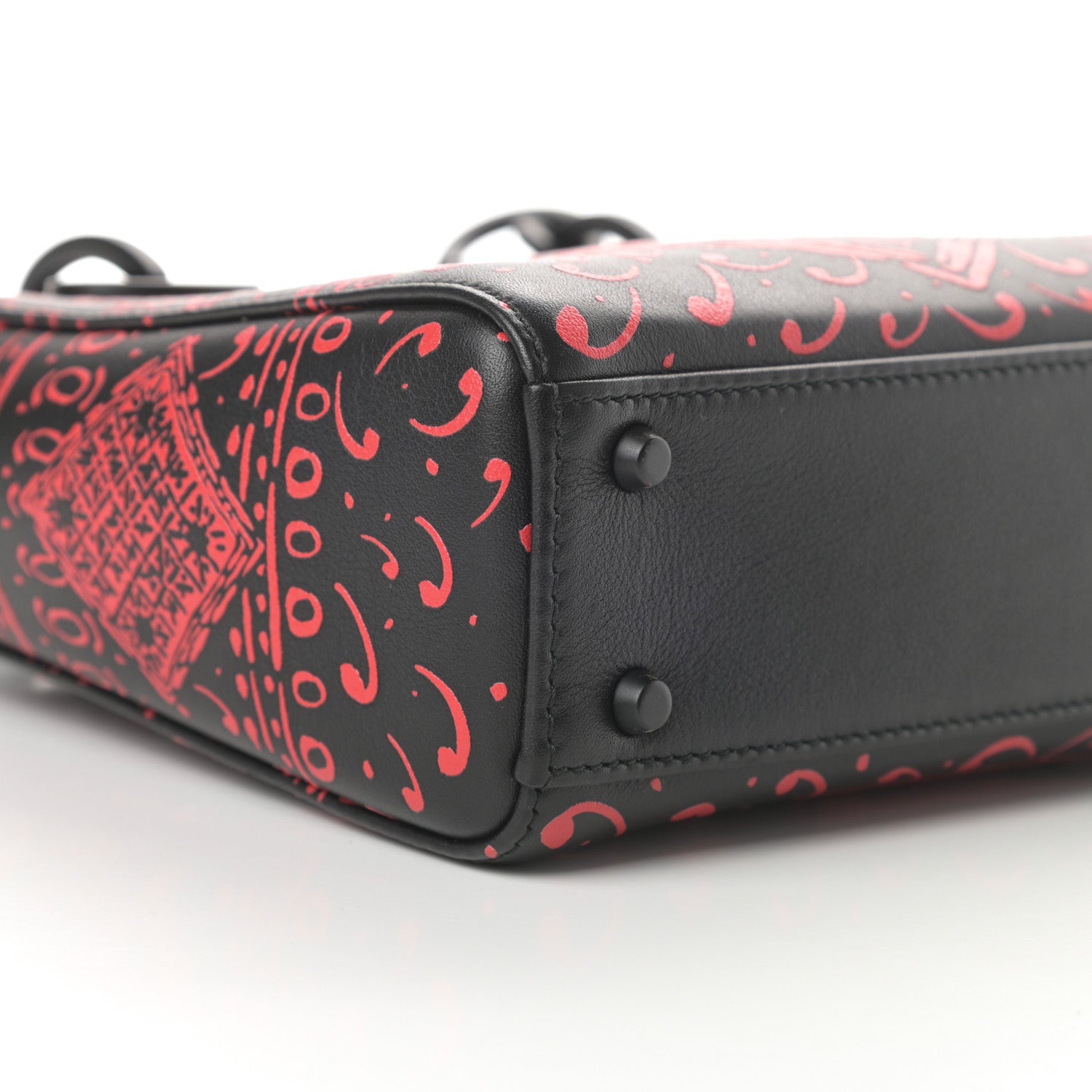 Christian Dior Smooth Calfskin Painted Mini Heart Clover Lady Dior Black Red 9 of 16