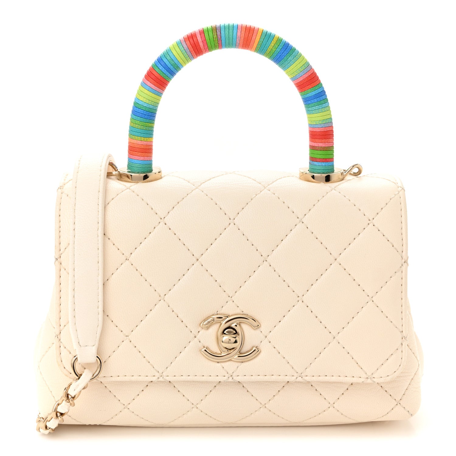 Chanel Goatskin Quilted Extra Mini Rainbow Coco Handle Flap White 1 of 9