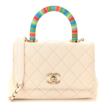 Chanel Goatskin Quilted Extra Mini Rainbow Coco Handle Flap White 1 of 9