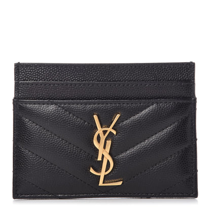 Saint Laurent Grain De Poudre Matelasse Chevron Monogram Credit Card Case Black 1 of 8